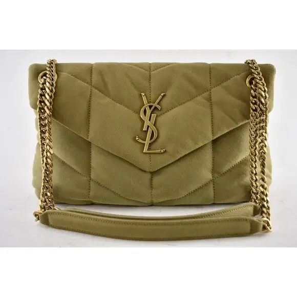 Saint Laurent Small Puffer Chain Fir Green Gold YSL Logo Shoulder Crossbody Bag - Picture 6 of 16
